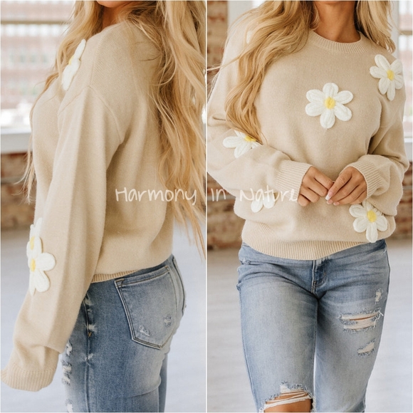 Petal Path Knit Sweater - Tan - Picture 2 of 8